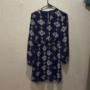 Navy Dress with Geometric Pattern